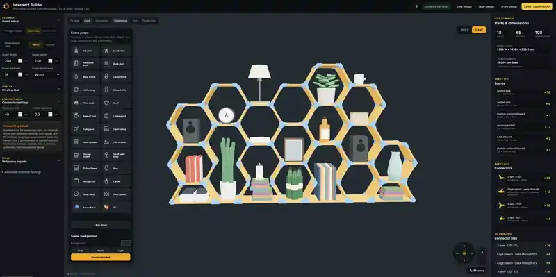 Actual Builder Scene mode showing books, plants and other reference objects on a shelf design